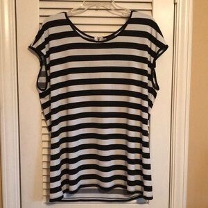 George Sleeveless Women’s Top Black white stripe Sz L Boxy Shape Back zipper
